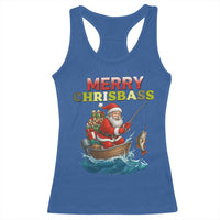 Santa Fishing Christmas Racerback Tank Top Funny Fisherman Merry Chrisbass Xmas - Wonder Print Shop
