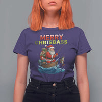 Santa Fishing Christmas T Shirt For Women Funny Fisherman Merry Chrisbass Xmas - Wonder Print Shop