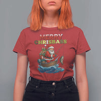 Santa Fishing Christmas T Shirt For Women Funny Fisherman Merry Chrisbass Xmas - Wonder Print Shop