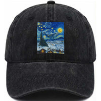 Whale Christmas Washed Cotton Baseball Cap Stary Night Van Gogh Christmas