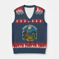 Funny Bigfoot Xmas V-Neck Knit Sweater Vest Sasquatch Alien Merry Cryptmas - Wonder Print Shop