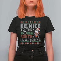 Funny Nurse Christmas T Shirt For Women Be Nice To The Nurse Santa Is Watching - Wonder Print Shop