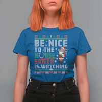 Funny Nurse Christmas T Shirt For Women Be Nice To The Nurse Santa Is Watching - Wonder Print Shop