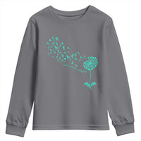 Sexual Assault Awareness Youth Sweatshirt Teal Dandelion Ribbons