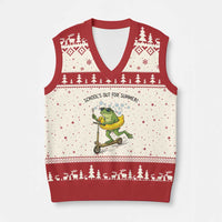 School's Out For Summer V-Neck Knit Sweater Vest Funny Frog Last Day of School Teacher