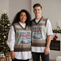 Chill The Fourth Out V-Neck Knit Sweater Vest Funny Alligator 4th Of July
