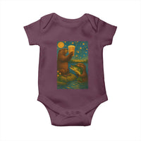 Funny Otter Drinking Beer Baby Onesie Van Gogh Starry Night - Wonder Print Shop