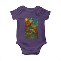 Funny Otter Drinking Beer Baby Onesie Van Gogh Starry Night - Wonder Print Shop