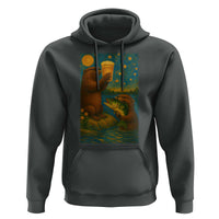 Funny Otter Drinking Beer Hoodie Van Gogh Starry Night - Wonder Print Shop