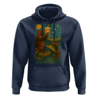 Funny Otter Drinking Beer Hoodie Van Gogh Starry Night - Wonder Print Shop