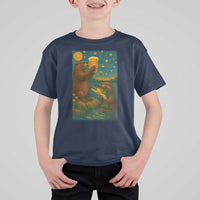 Funny Otter Drinking Beer T Shirt For Kid Van Gogh Starry Night - Wonder Print Shop