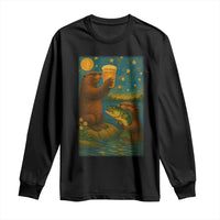 Funny Otter Drinking Beer Long Sleeve Shirt Van Gogh Starry Night - Wonder Print Shop