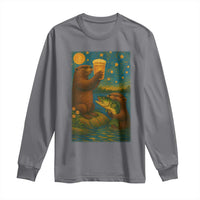 Funny Otter Drinking Beer Long Sleeve Shirt Van Gogh Starry Night - Wonder Print Shop