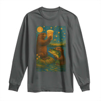Funny Otter Drinking Beer Long Sleeve Shirt Van Gogh Starry Night - Wonder Print Shop
