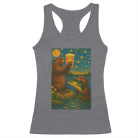 Funny Otter Drinking Beer Racerback Tank Top Van Gogh Starry Night - Wonder Print Shop