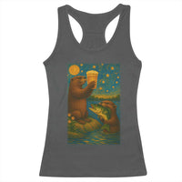 Funny Otter Drinking Beer Racerback Tank Top Van Gogh Starry Night - Wonder Print Shop