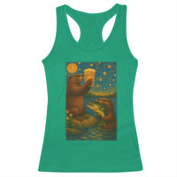 Funny Otter Drinking Beer Racerback Tank Top Van Gogh Starry Night - Wonder Print Shop