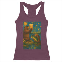 Funny Otter Drinking Beer Racerback Tank Top Van Gogh Starry Night - Wonder Print Shop