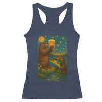 Funny Otter Drinking Beer Racerback Tank Top Van Gogh Starry Night - Wonder Print Shop