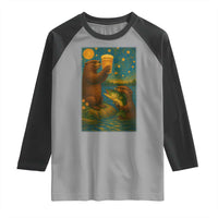 Funny Otter Drinking Beer Raglan Shirt Van Gogh Starry Night - Wonder Print Shop