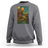 Funny Otter Drinking Beer Sweatshirt Van Gogh Starry Night - Wonder Print Shop