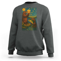 Funny Otter Drinking Beer Sweatshirt Van Gogh Starry Night - Wonder Print Shop