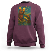 Funny Otter Drinking Beer Sweatshirt Van Gogh Starry Night - Wonder Print Shop