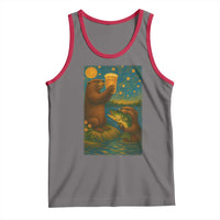Funny Otter Drinking Beer Tank Top Van Gogh Starry Night - Wonder Print Shop