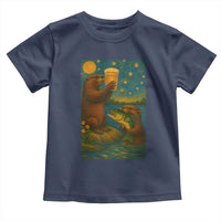 Funny Otter Drinking Beer Toddler T Shirt Van Gogh Starry Night - Wonder Print Shop