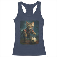 Funny Cat Soccer Ball Racerback Tank Top Cute Kitty Football Player Lover - Wonder Print Shop