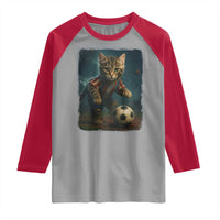Funny Cat Soccer Ball Raglan Shirt Cute Kitty Football Player Lover - Wonder Print Shop