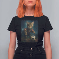 Funny Cat Soccer Ball T Shirt For Women Cute Kitty Football Player Lover - Wonder Print Shop