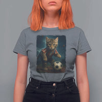 Funny Cat Soccer Ball T Shirt For Women Cute Kitty Football Player Lover - Wonder Print Shop