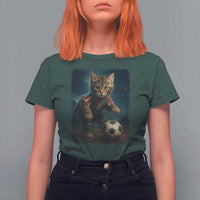 Funny Cat Soccer Ball T Shirt For Women Cute Kitty Football Player Lover - Wonder Print Shop