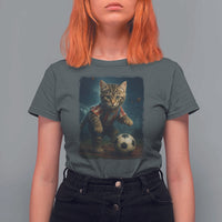 Funny Cat Soccer Ball T Shirt For Women Cute Kitty Football Player Lover - Wonder Print Shop