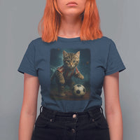 Funny Cat Soccer Ball T Shirt For Women Cute Kitty Football Player Lover - Wonder Print Shop