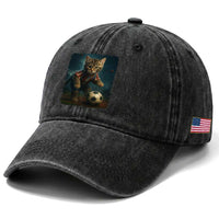 Funny Cat Soccer Ball Washed Cotton Baseball Cap Cute Kitty Football Player Lover