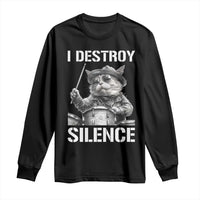 Funny Cat Rock Band Drummer Long Sleeve Shirt I Destroy Silence - Wonder Print Shop