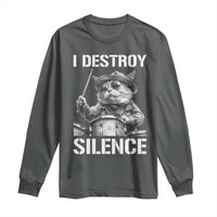 Funny Cat Rock Band Drummer Long Sleeve Shirt I Destroy Silence - Wonder Print Shop