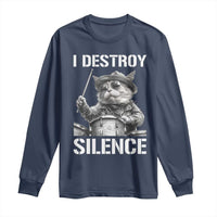 Funny Cat Rock Band Drummer Long Sleeve Shirt I Destroy Silence - Wonder Print Shop