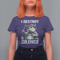 Funny Cat Rock Band Drummer T Shirt For Women I Destroy Silence - Wonder Print Shop