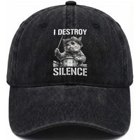 Funny Cat Rock Band Drummer Washed Cotton Baseball Cap I Destroy Silence