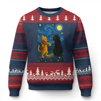 Cat Starry Night Ugly Christmas Sweater Van Gogh Violin Kitty Lover - Wonder Print Shop