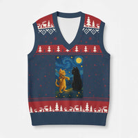 Cat Starry Night V-Neck Knit Sweater Vest Van Gogh Violin Kitty Lover - Wonder Print Shop