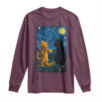 Cat Starry Night Long Sleeve Shirt Van Gogh Violin Kitty Lover - Wonder Print Shop