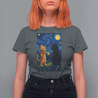 Cat Starry Night T Shirt For Women Van Gogh Violin Kitty Lover - Wonder Print Shop
