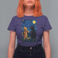 Cat Starry Night T Shirt For Women Van Gogh Violin Kitty Lover - Wonder Print Shop