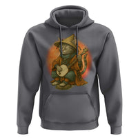 Japanese Samurai Cat Hoodie Retro Cat Playing Shamisen Art - Wonder Print Shop