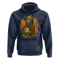 Japanese Samurai Cat Hoodie Retro Cat Playing Shamisen Art - Wonder Print Shop