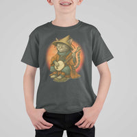 Japanese Samurai Cat T Shirt For Kid Retro Cat Playing Shamisen Art - Wonder Print Shop